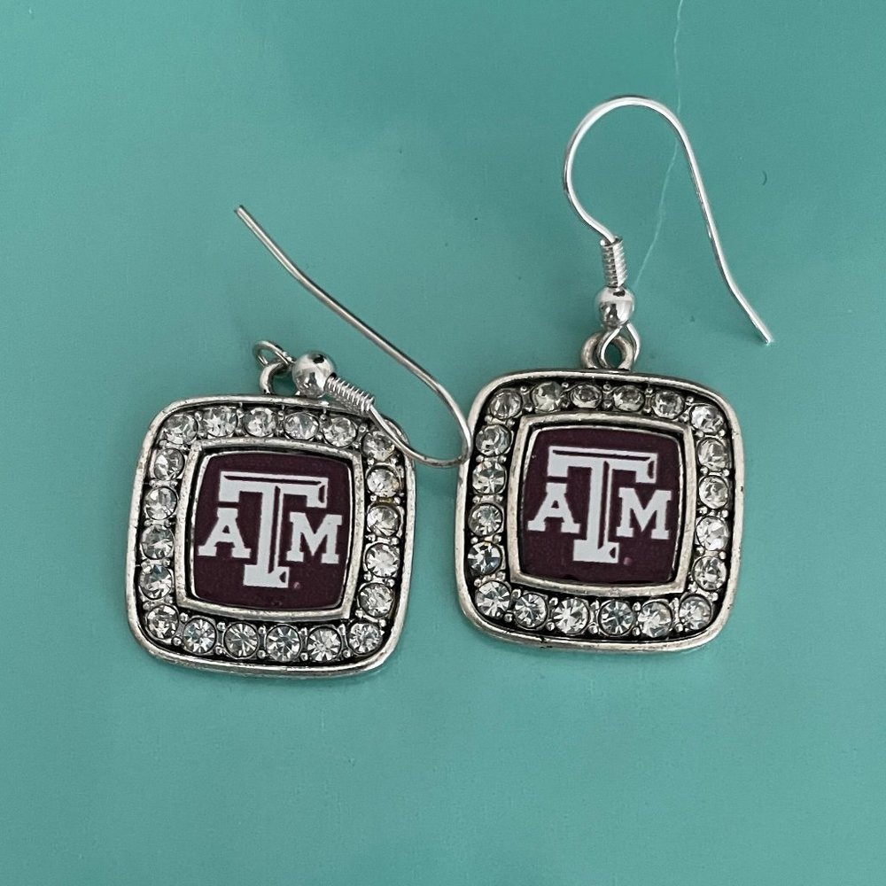 Women's Fashion Silver Square Officially Licensed Texas A&M Earrings
